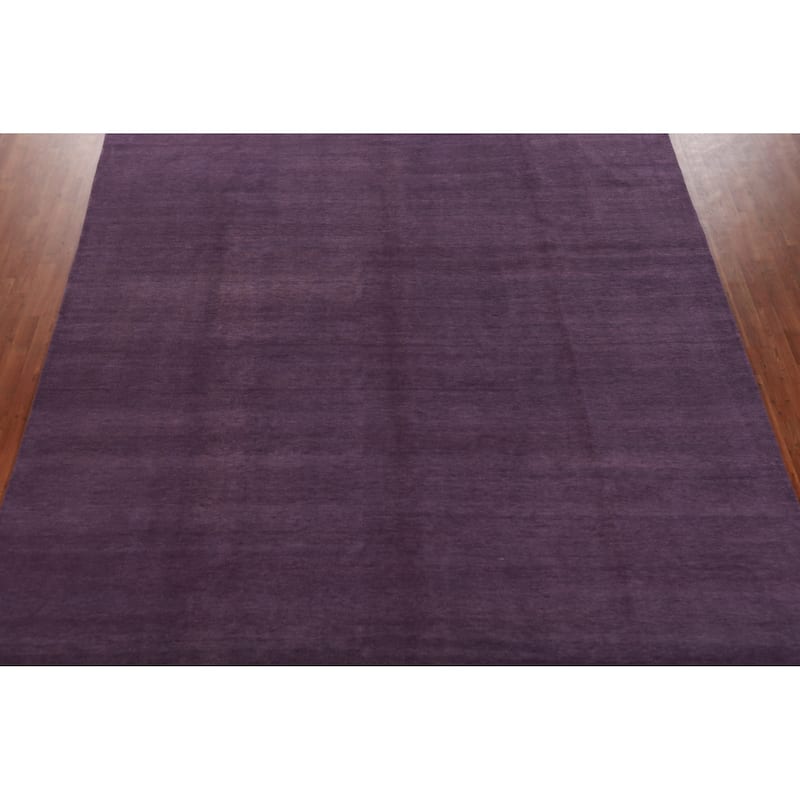 Hand Knotted Oriental 100% Wool Carpet Modern Solid Purples Gabbeh Area Rug - 13' 7'' X 10' 0''