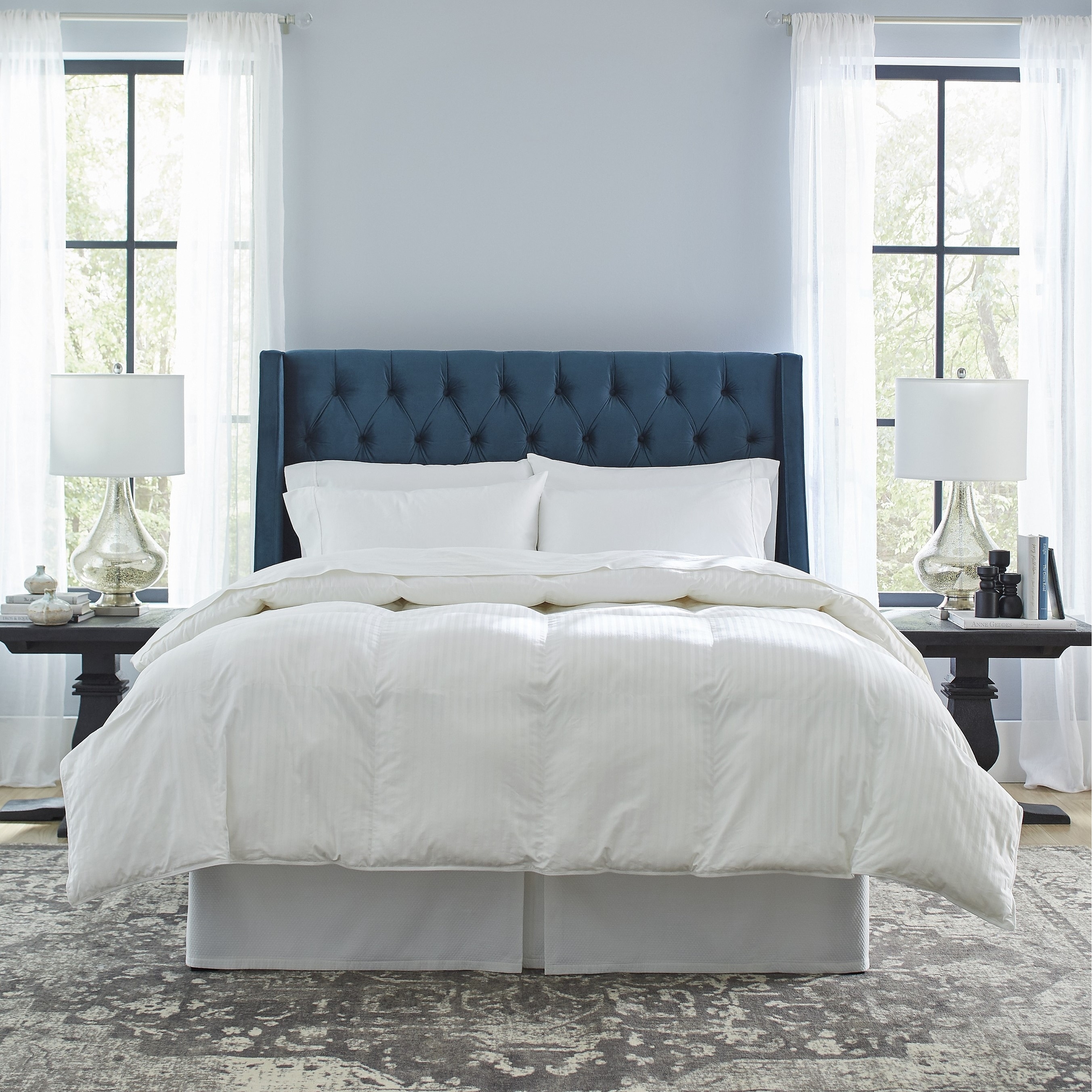 Pointehaven 300TC Woven Stripe Cotton Down Alternative Luxury Sized Overfilled Hypoallergenic Comforter