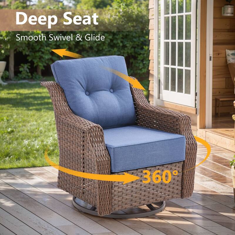 Gymojoy 3-Piece Wicker Patio Furniture Ottoman & Sofa Set, 6-Inch Ultra Thick Cushioned