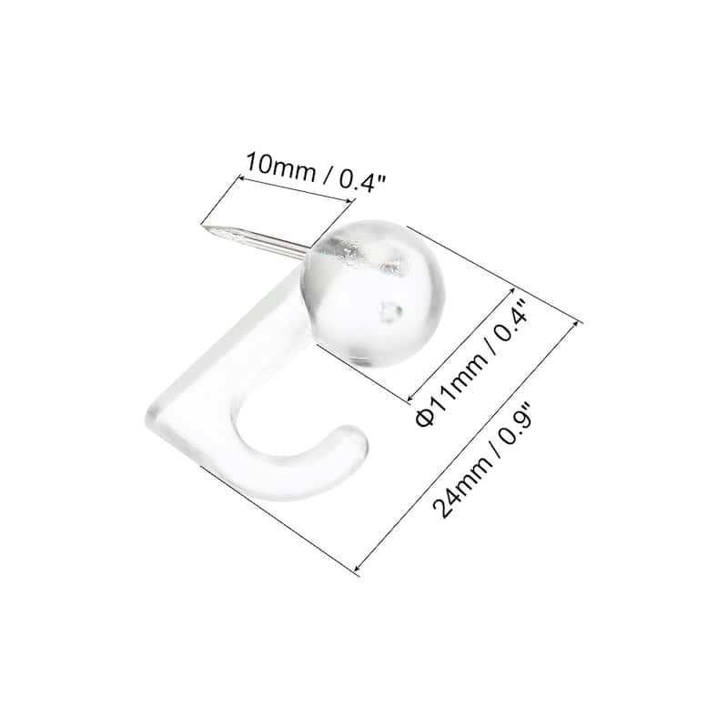 Push Pin Hooks, Plastic Head Wall Thumb Tacks Hanging Nails Pushpin - Transparent - 50 Pack