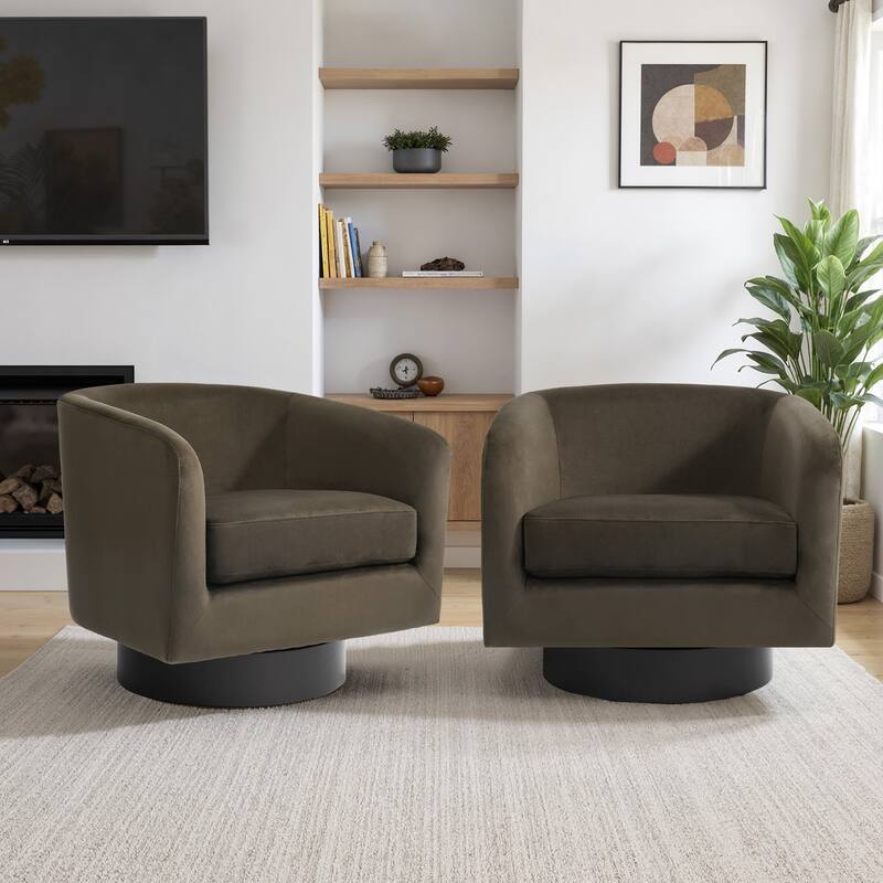 Modern Barrel Swivel Accent Chairs For Living Room - 31" W × 29" D × 29" H - Coffee-Set of 2