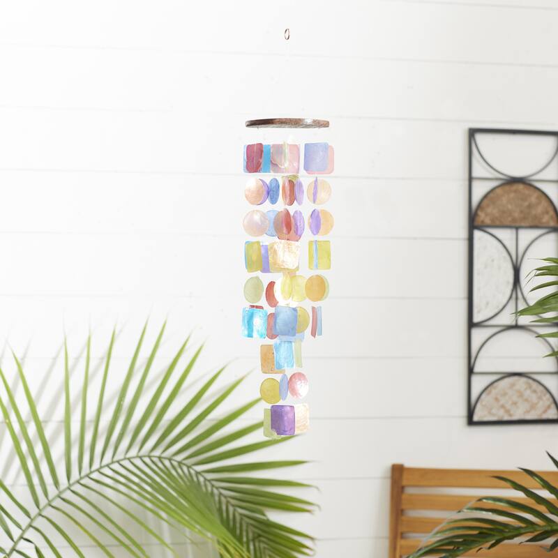 Capiz Shell Waterfall Windchime - Multi Colored, White, Blue, Teal - Roche River Decor