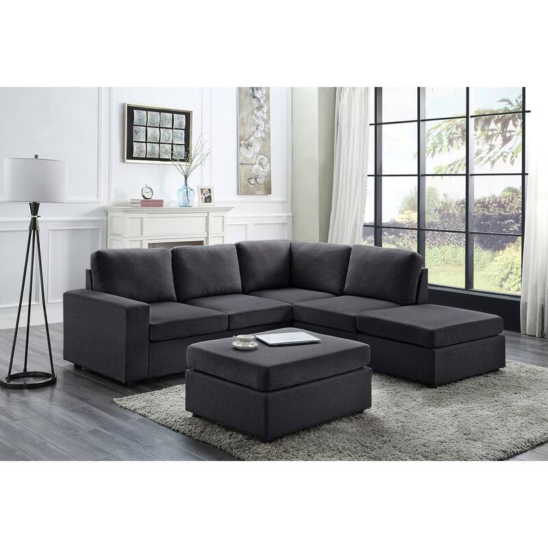 6 Seat Reversible Modular Sectional Sofa with Ottoman