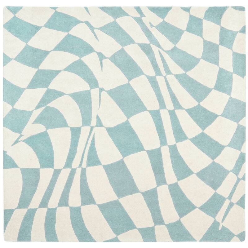 SAFAVIEH Handmade Soho Ciara Abstract N.Z. Wool Rug - 6' Square - Blue/Ivory
