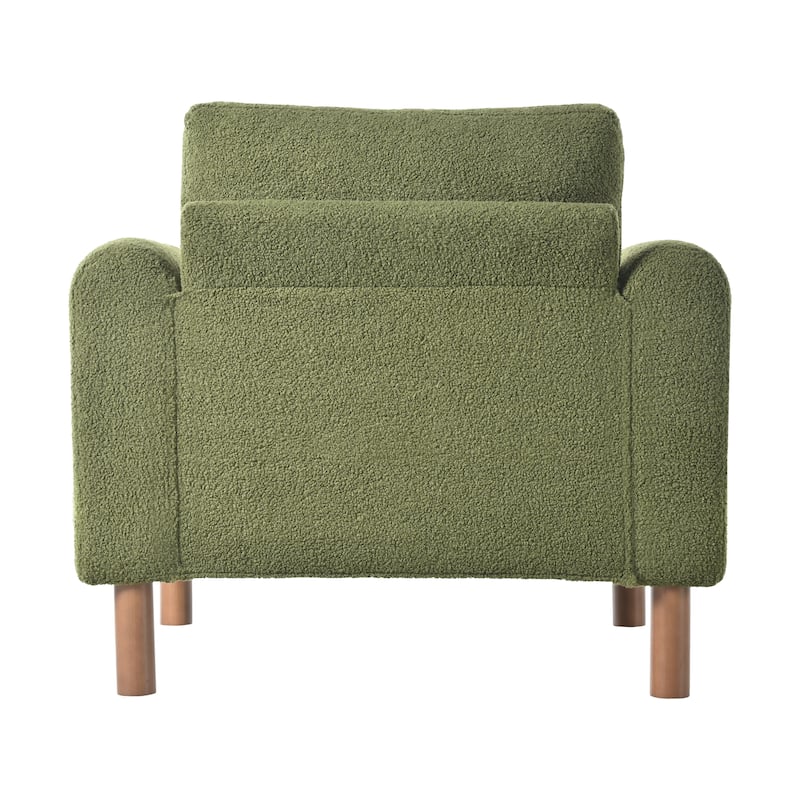 Oversized Upholstered Accent Chair, Ergonomic Single Sofa Chair, Lounge Reading Chair with Curved Armrest & Wooden Legs