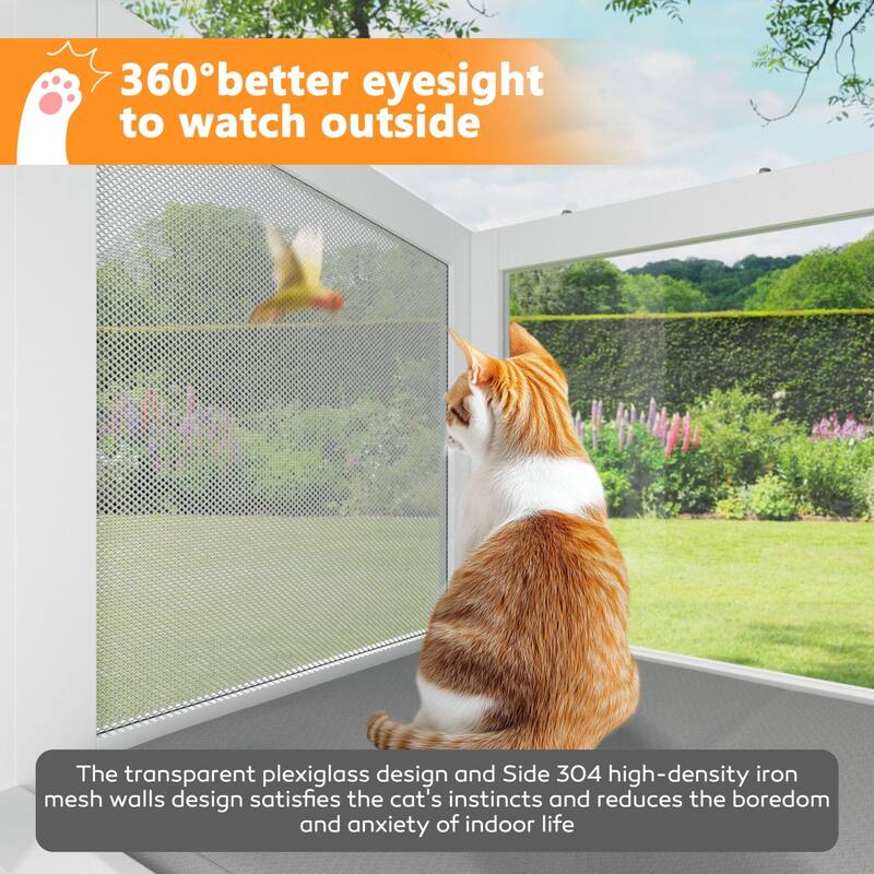 VEIKOUS Cat Window Perch & Catio Outdoor Enclosure, Adjustable Cat Window Box with Plexiglass