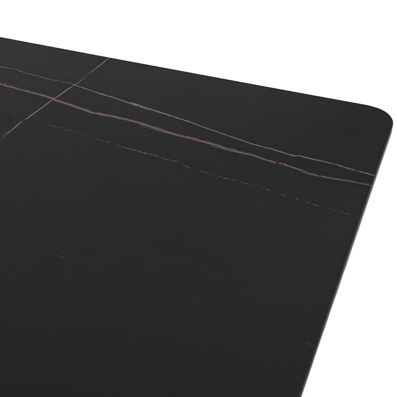 63" Rectangle Modern Sintered Stone Dining Table, Industrial Kitchen Table with Sturdy Black Metal Legs