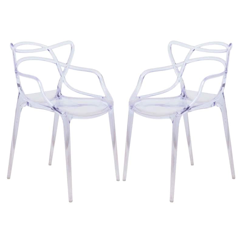 LeisureMod Milan Modern Wire Design Chair, Set of 2 - Red - 23 x 32.5 x 17.5 - Transparent Clear