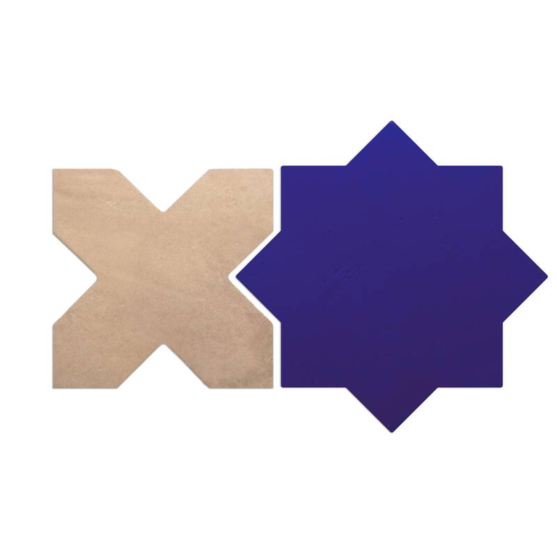 Merola Tile Argile Star Blue with Cotto Cross 7" x 14" Porcelain Floor and Wall Tile - Kit (2 Tiles)