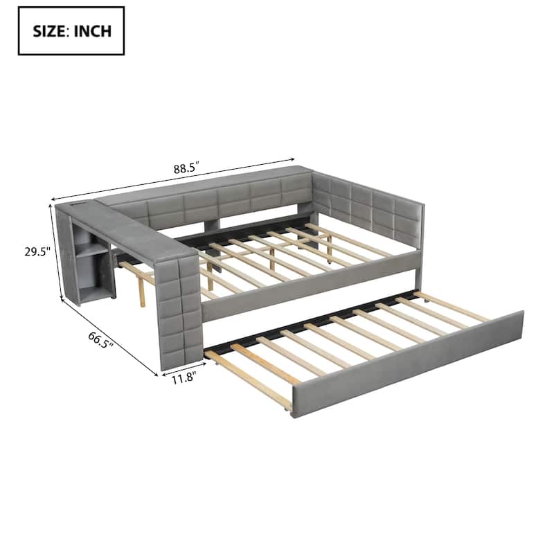 All-in-One Modern Velvet Upholstered Full Platform Bed with Trundle by Harper&Bright Designs