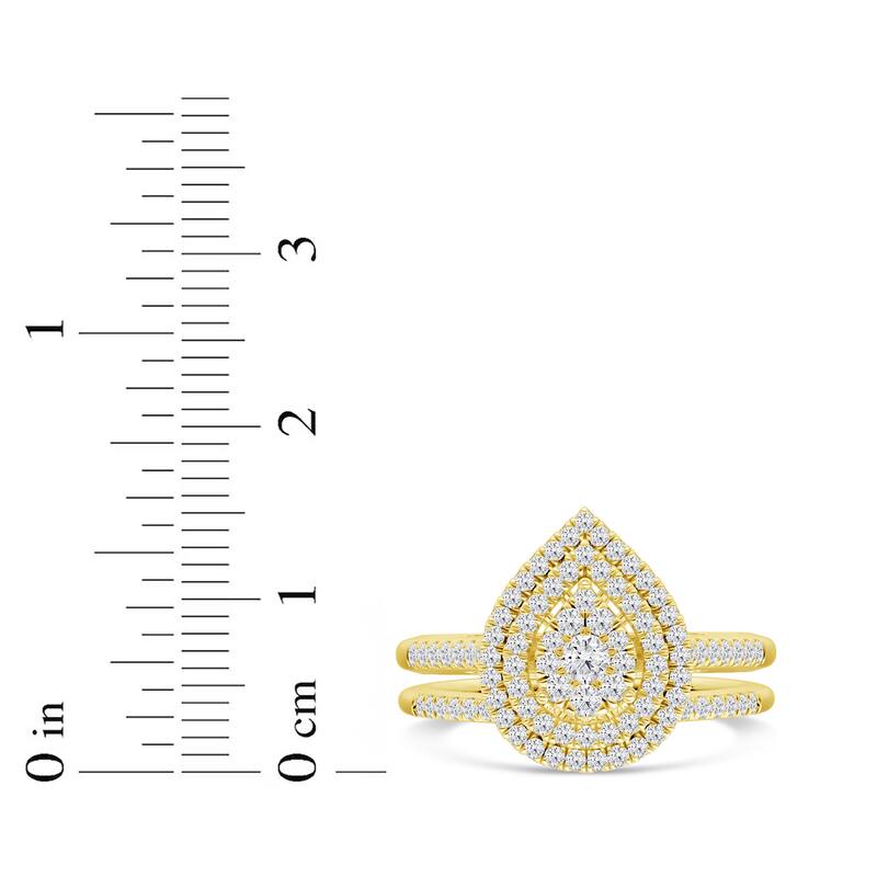 IGI Certified 1/2ct TDW Diamond Cluster Pear Shaped Frame Bridal Set in 14K Yellow Gold for Women