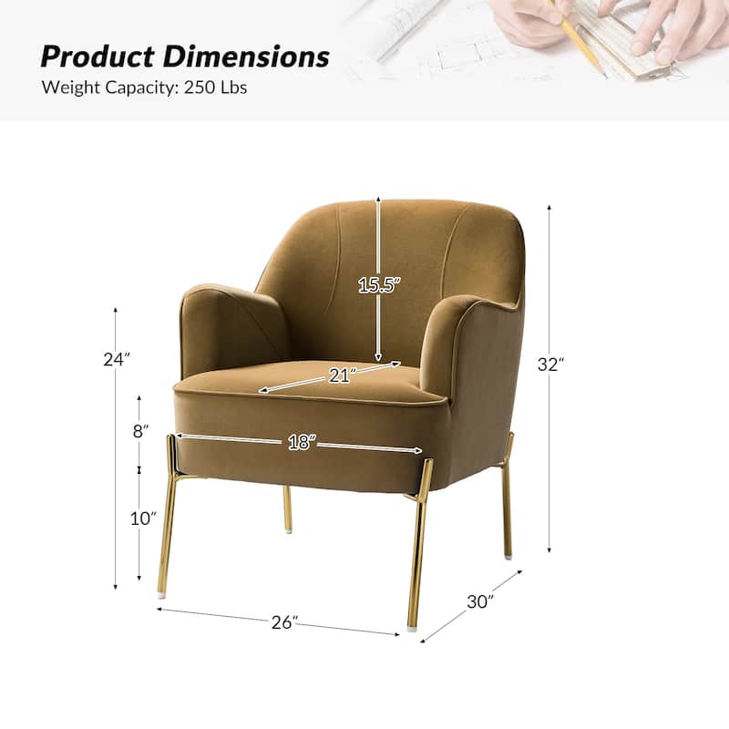 Marina Modern Velvet Accent Chair with Golden Legs Set of 2 by HULALA HOME