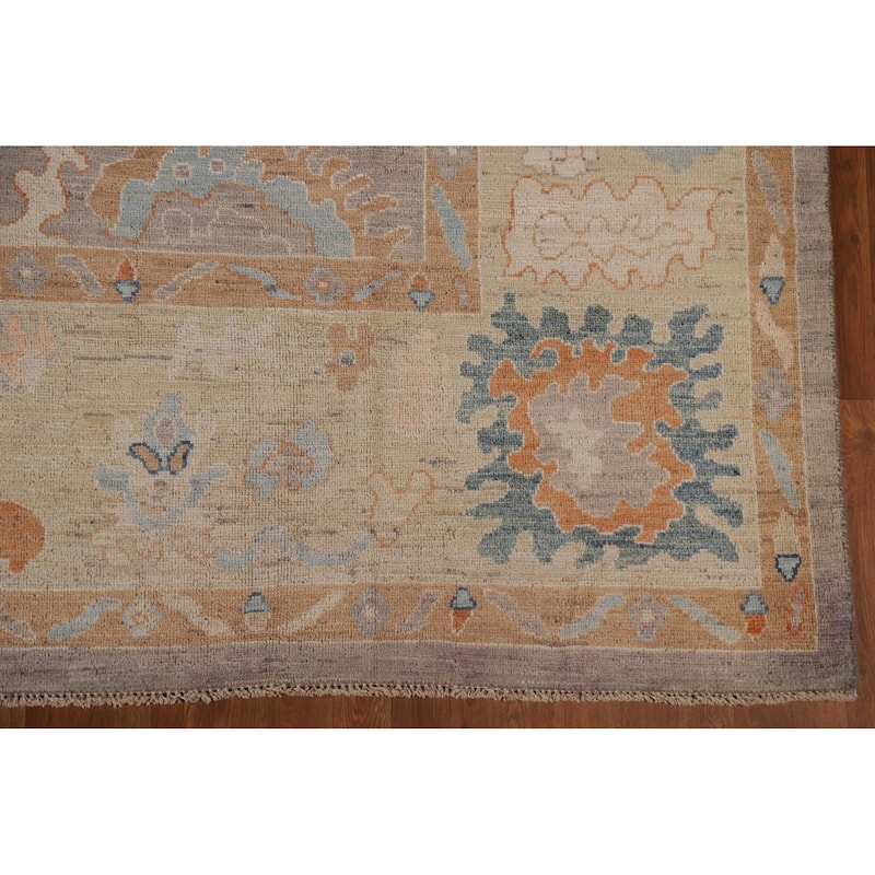 Floral Oushak Turkish Area Rug Handmade Grey Wool Carpet - 9'4"x 12'2"