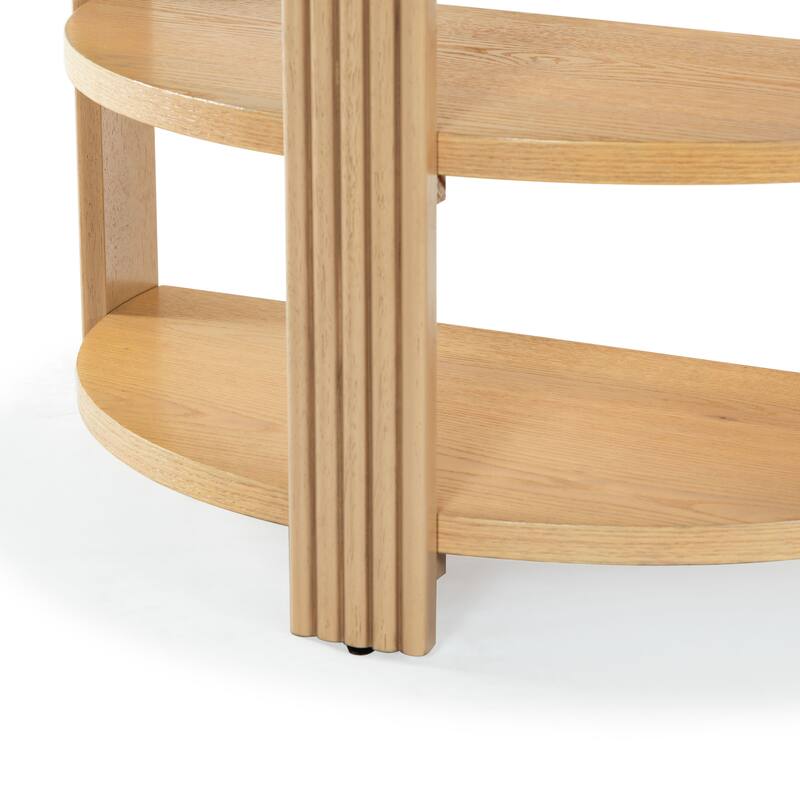 SAFAVIEH Couture Shelbie Reeded 1-Drawer 2-Shelf Half Moon Console Table - 32"W x 16"D x 26"H