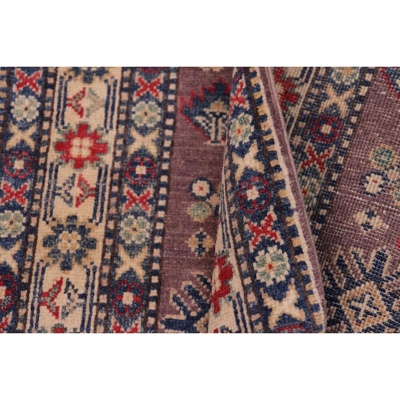 Rustic Kazak Chaim Gray/Beige Wool Runner - 2'10'' x 8'0''