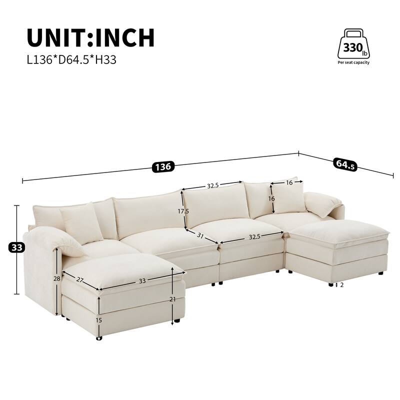 Chenille Modular Cloud Couch Oversized Sectional Sofa with Ottoman