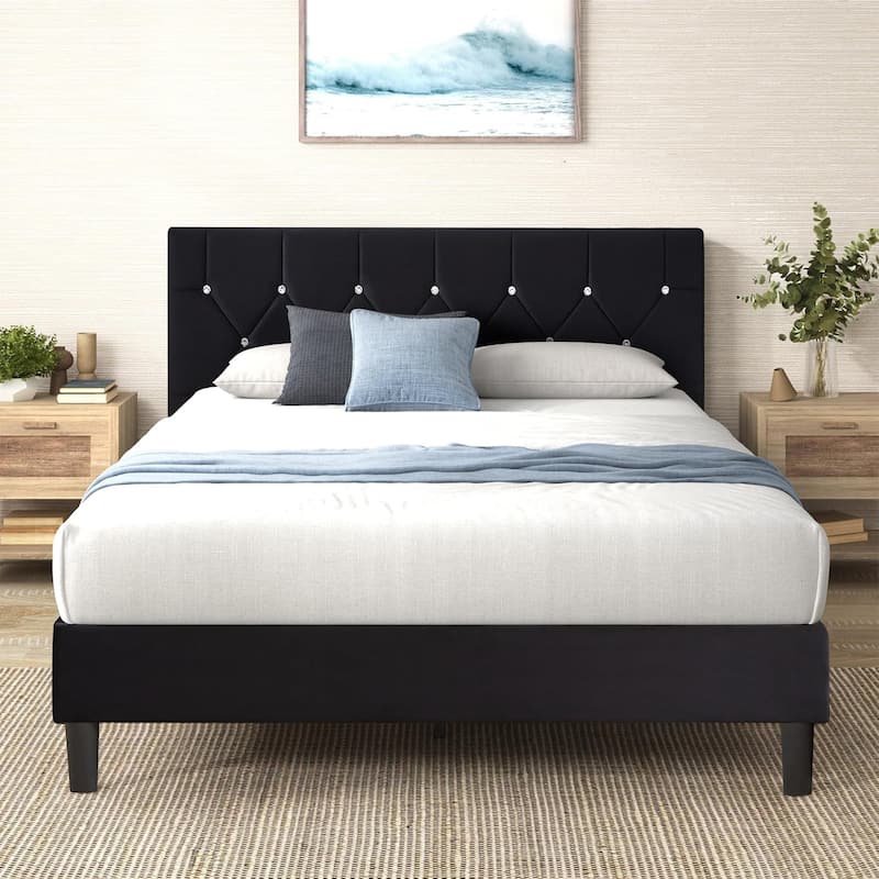 Javlergo Upholstered Beds With Diamond Tufted Headboard, Platform Bed Frame,