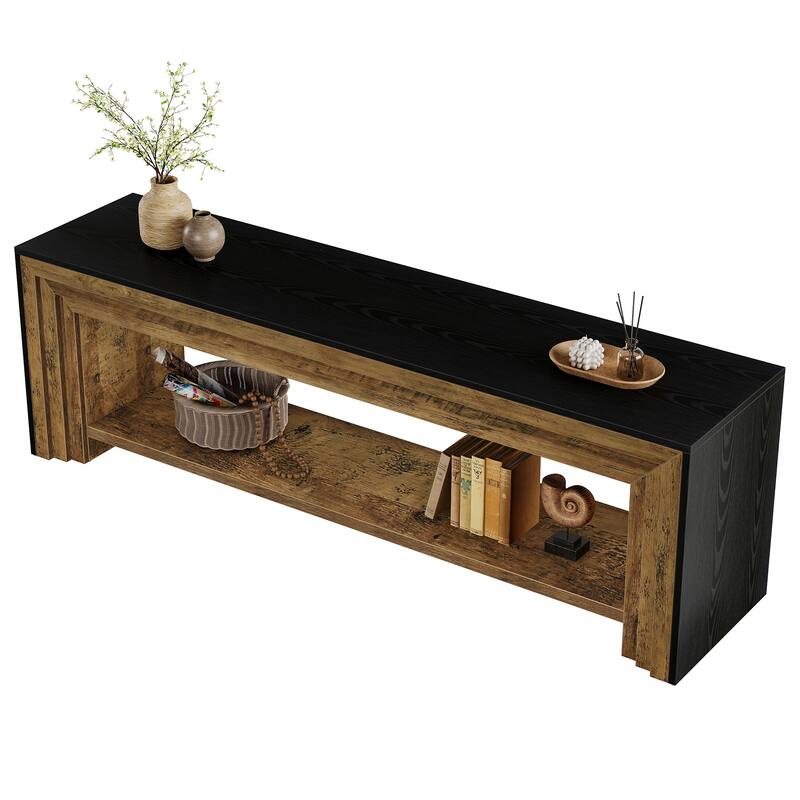 Long TV Stand for TVs, Wooden Entertainment Center with Storage Shelves, Low Media Console for Living Room, Bedroom