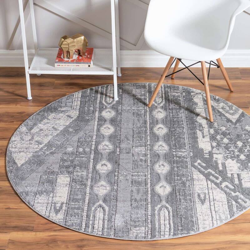 Transitional Wedo Collection Area Rug - 3'3" Round - Gray