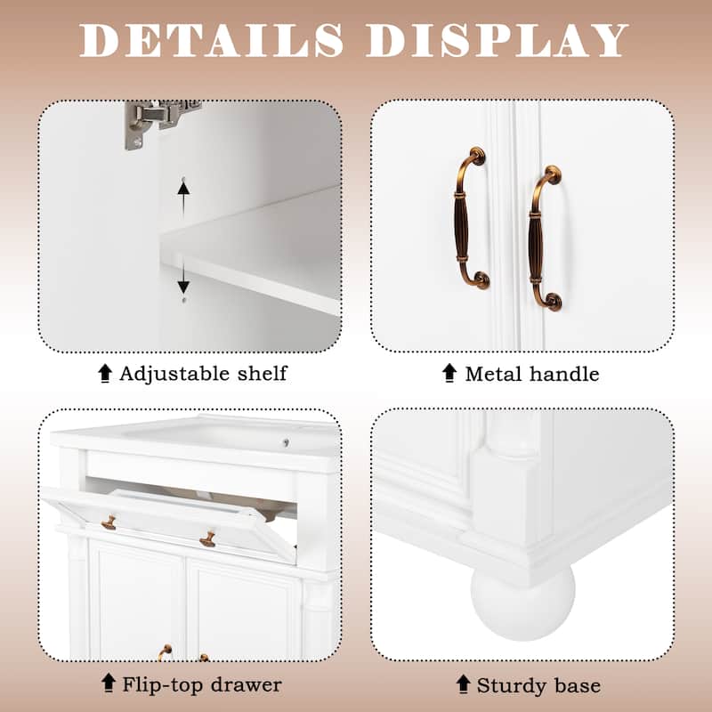 28"/36" Bathroom Vanity with Sink, Integrated Ceramic Basin Vanity Cabinet with Roman Column Base, Solid Wood Frame