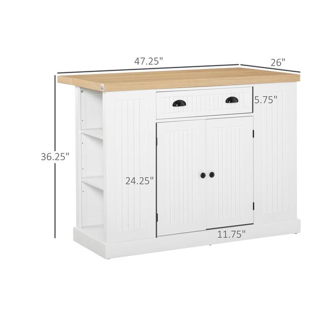 HOMCOM Fluted-Style Wooden Kitchen Island, Countertop with Drop Leaf, Drawer, Open Shelves, Storage