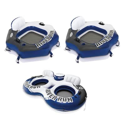 INTEX River Run Connect Inflatable Water Raft (2 Pack) + 2 Person Cooler Tube - 6.5