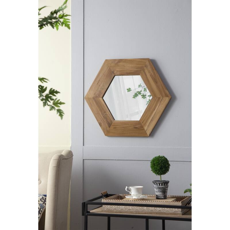 Hexagon Mirror with Natural Wood Frame - Natural