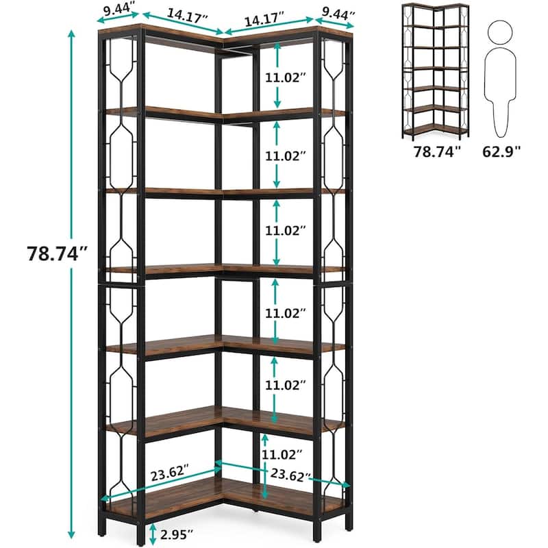 78.7" Tall Bookshelf 7-Tier Industrial Display Shelf Corner Shelf
