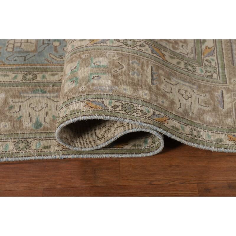 Geometric Blue Tabriz Persian Area Rug Handmade Blue Wool Carpet - 6'7"x 9'8"