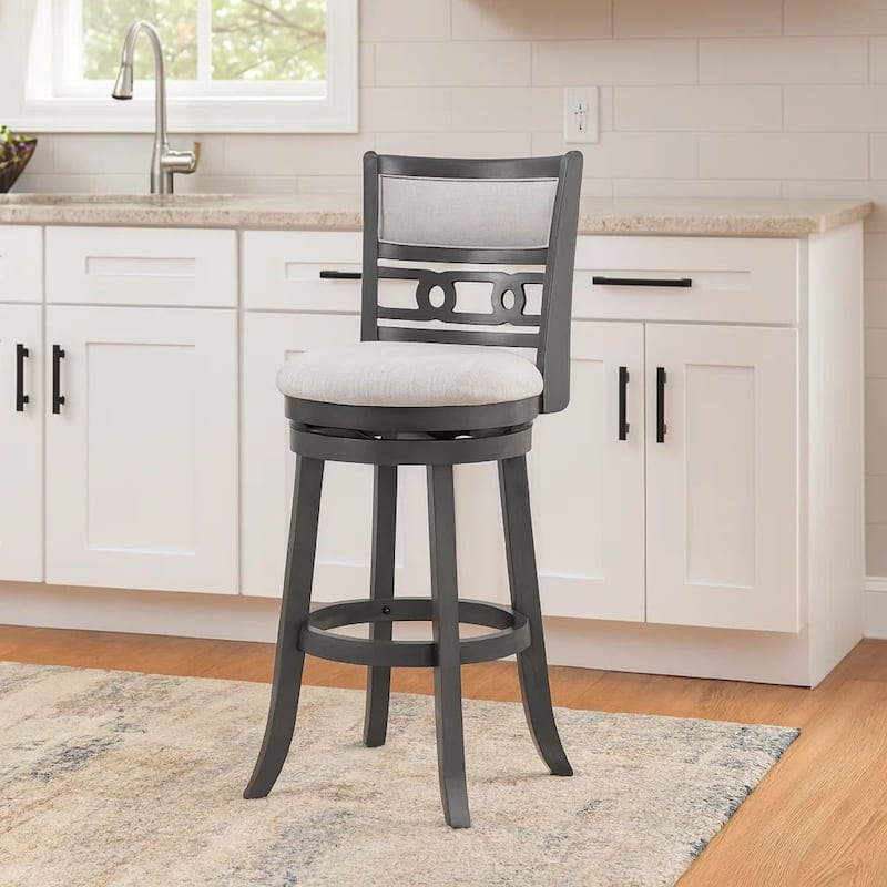 Matt 24 Inch Swivel Counter Strool, Cushioned Seat and Backrest, Mist Gray