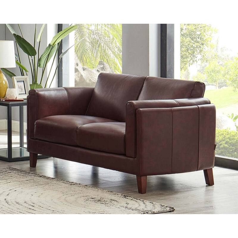 Hydeline Maui Top Grain Leather Loveseat With Feather, Memory Foam and Springs
