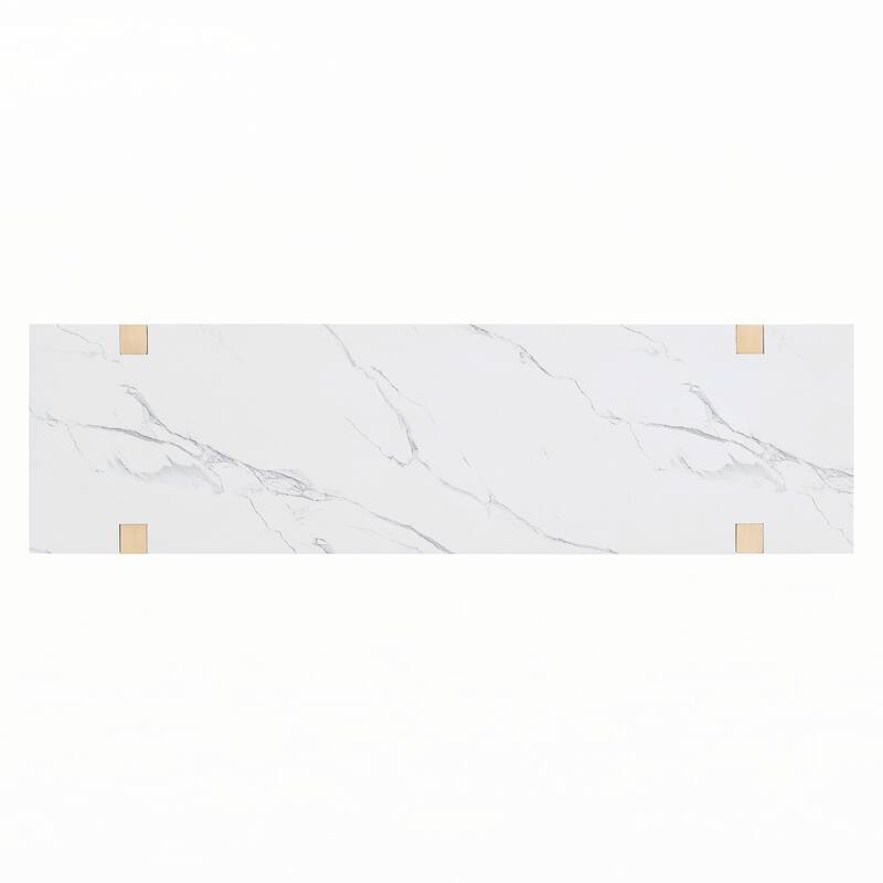 Narrow Console Table with Marble-Effect Top(Natural)