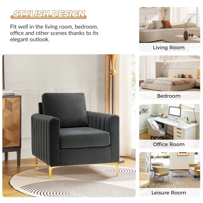 Ganymedes Modern Velvet Accent Arm Chair with Golden Legs by HULALA HOME