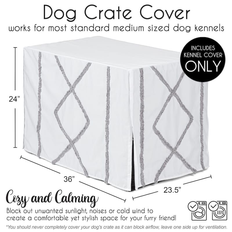 Sweet Jojo Designs White and Grey Bohemian Boho Chic Boy Girl Gender Neutral Unisex Dog Crate Kennel Cover 36in Farmhouse Modern
