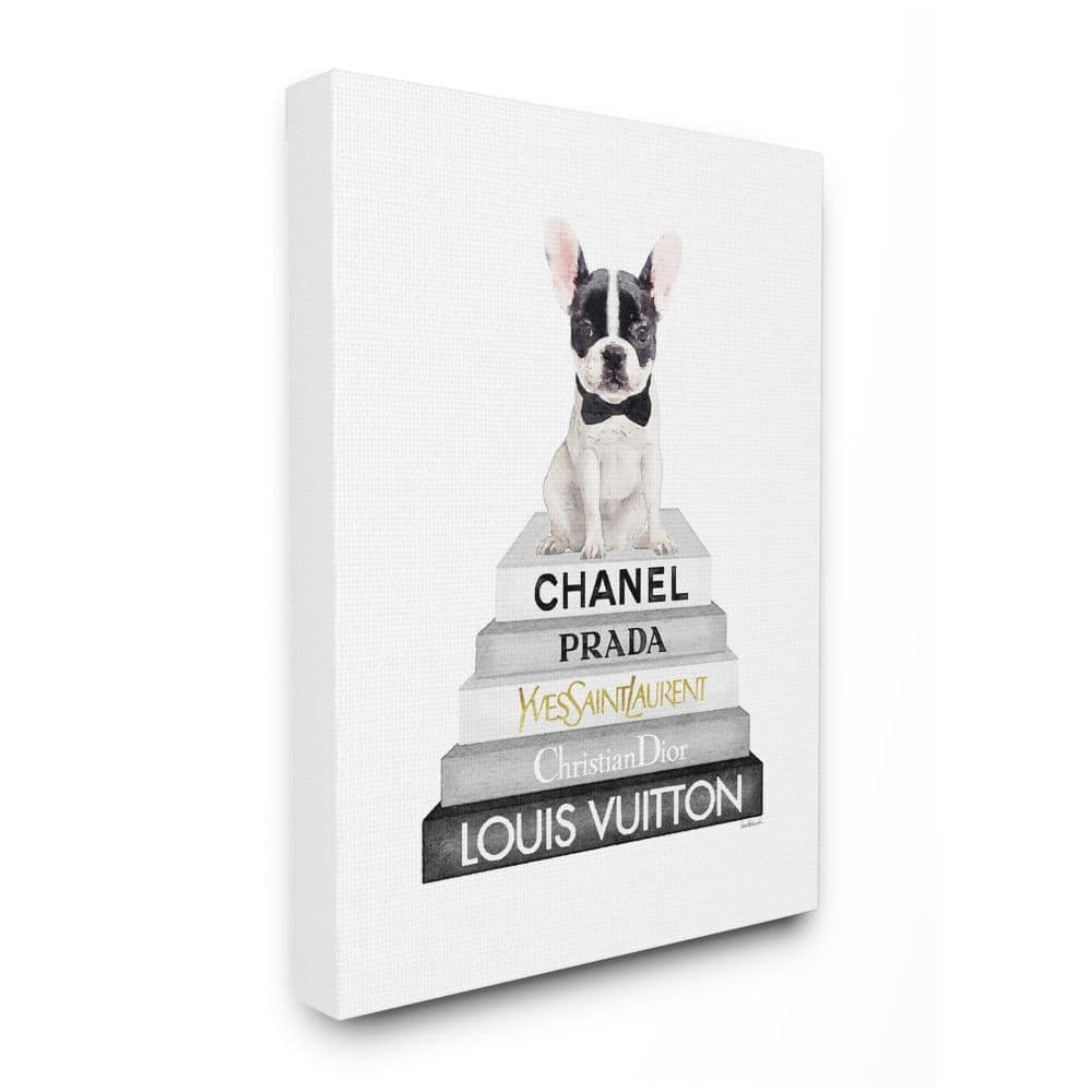 Stupell Cute French Bulldog Puppy Sitting on Glam Bookstack Canvas Wall Art - Multi-Color