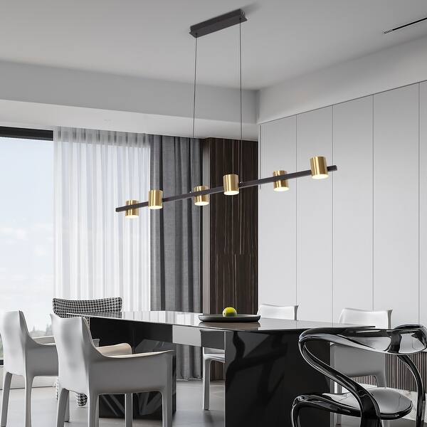 6-Light Modern Kitchen Island Linear Dimmable LED Pendant - Black+Brass ...