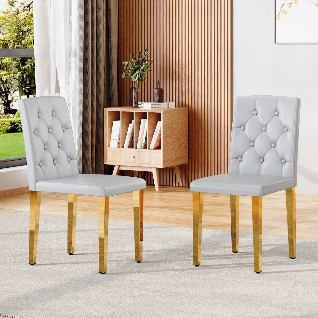 2-piece Set of PU Dining Chairs: Ergonomically Designed Buckle Backrest, 35 inches High, Metal Legs