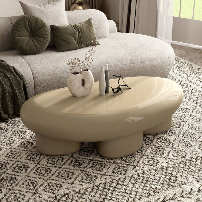 24/7 Shop At Home Modern 2-Piece Oval Glossy Low Profile Coffee Table Set