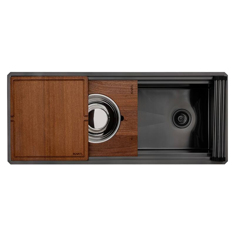 Ruvati 45-inch Gunmetal Black Stainless Steel Workstation Two-Tiered Ledge Kitchen Sink - RVH6333BL