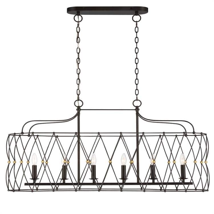 Zucca 6 Light English Bronze & Antique Gold Linear Chandelier - 12.75'' W x 22'' H - 12.75'' W x 22'' H