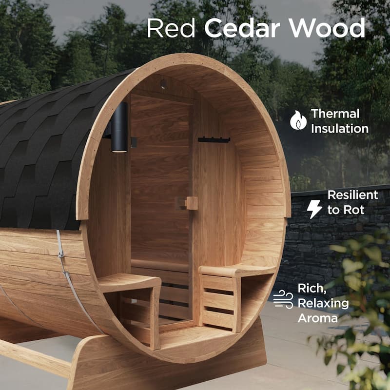 ALEKO 3-4 Person Outdoor Rustic Cedar Barrel Steam Sauna with UL Certified Heater