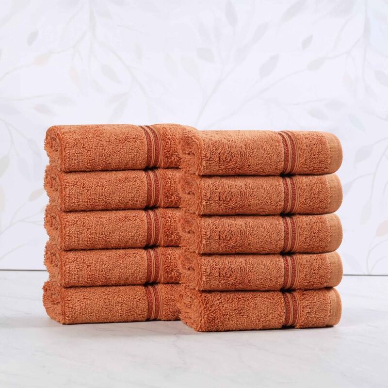 Superior Heritage Egyptian Cotton Absorbent Face Towel Set of 10 - Caramel Brown