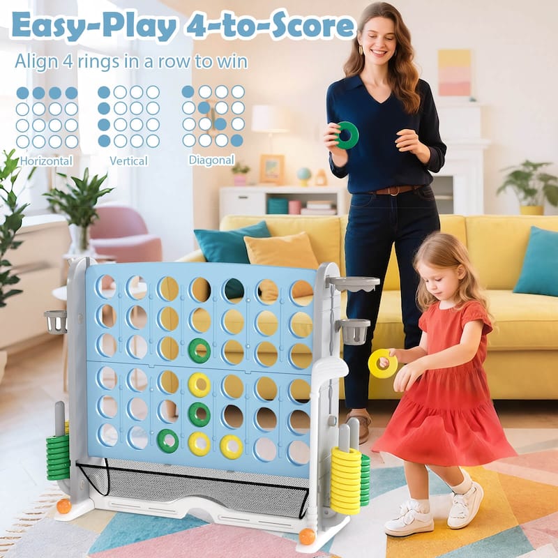 Costway Giant 4-in-a-Row Game Set with Ring-toss, Basketball Hoop, - See Details