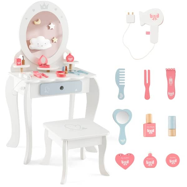 slide 2 of 6, Kids Vanity Set Makeup Table Chair Sweet Set with Storage Drawer White