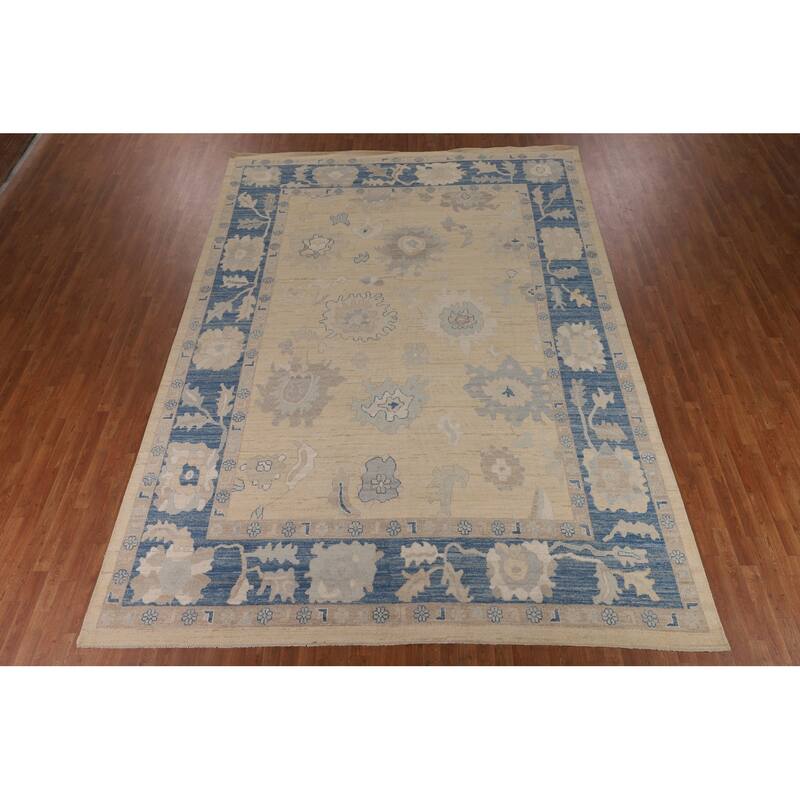 Vegetable Dye Oushak Oriental Large Rug Handmade Yellow Wool Carpet - 10'1"x 13'6"