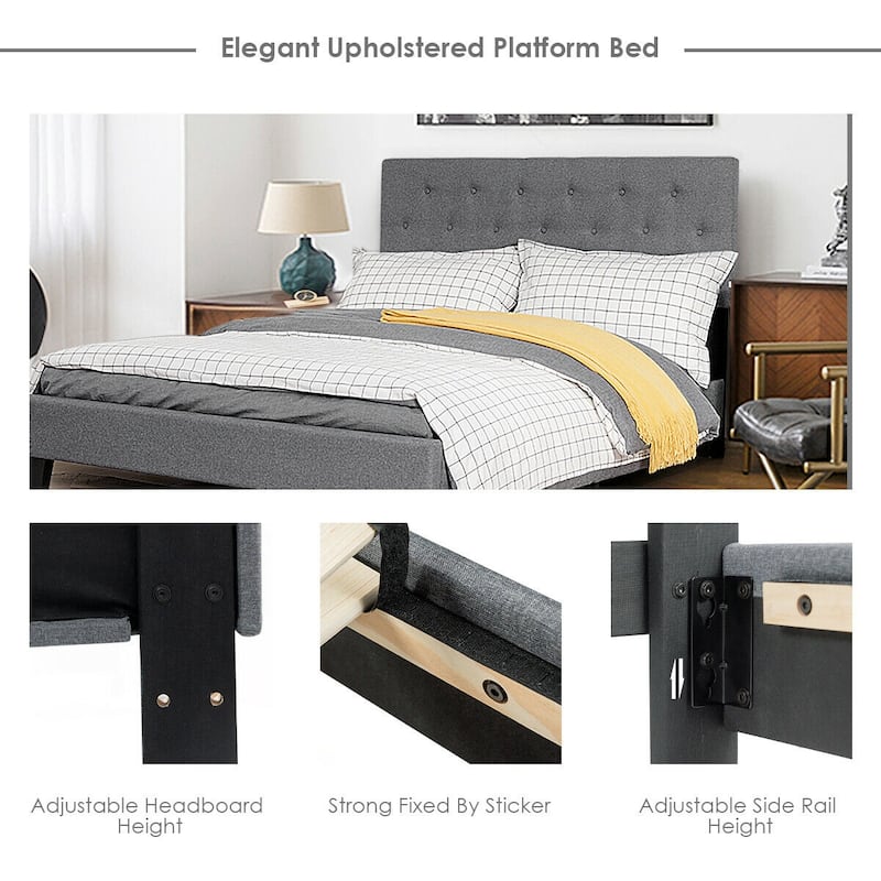 Gymax Full Size Upholstered Panel Bed W/Linen Panel Headboard