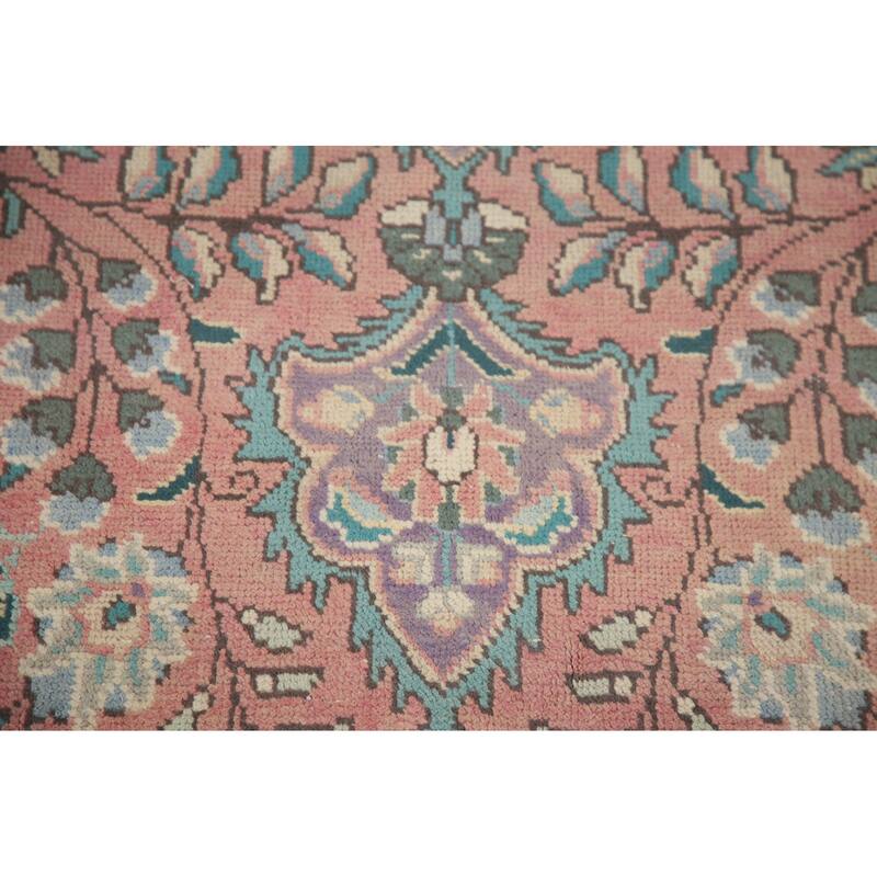 Hand Knotted Oriental 100% Wool Carpet Traditional Floral Pink Tabriz Area Rug - 9' 6'' X 6' 8''