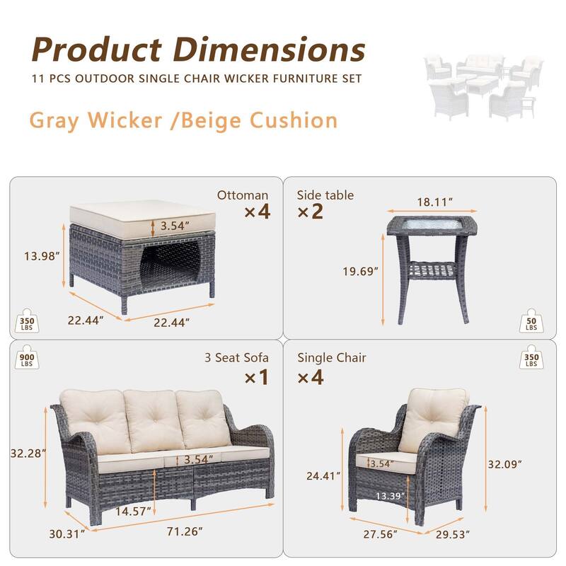 Gray Rattan Wicker High Back Outdoor Patio Furniture Sofa Seating Set