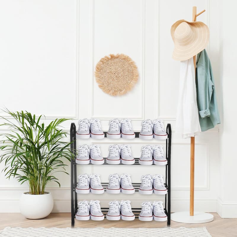 4-Tier Stackable Shoe Rack, Sturdy Shelf Storage for Bedroom, Entryway, Hallway, and Closet