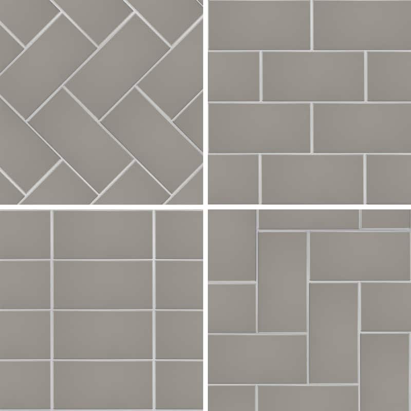 Merola Tile Piscina Brick Glossy Dark Grey 9-5/8" x 19-1/2" Porcelain Floor and Wall Tile